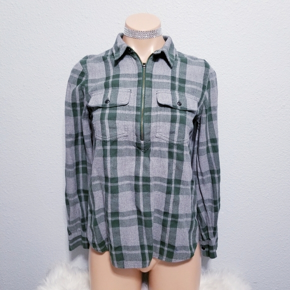 MADEWELL print half zipper pocket shirt top blouse XS - Picture 1 of 7